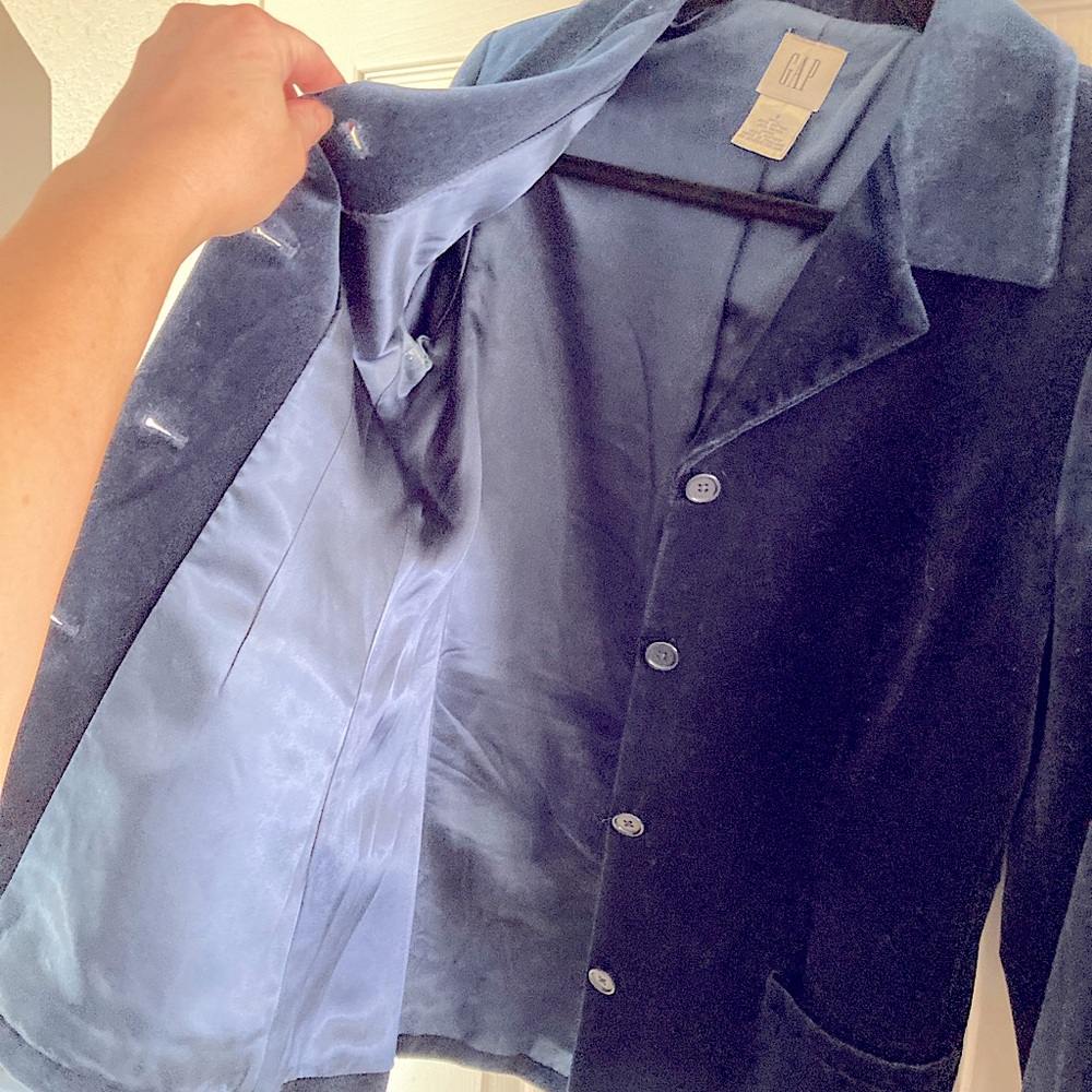 🫐VINTAGE 1990s🫐 GAP Blue Velvet Blazer/Suit Jacket; EUC - Picture 11 of 17
